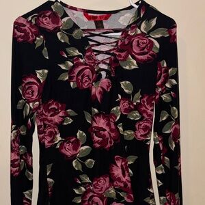 Hot Kiss Black and Pink Red Lace-Up Ling Sleeve Top/Blouse size L